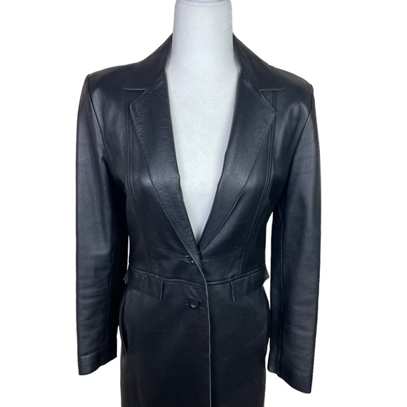 Poleci Lamb Leather Long Fitted Fully Lined Trench Coat Black Size S - Picture 5 of 13